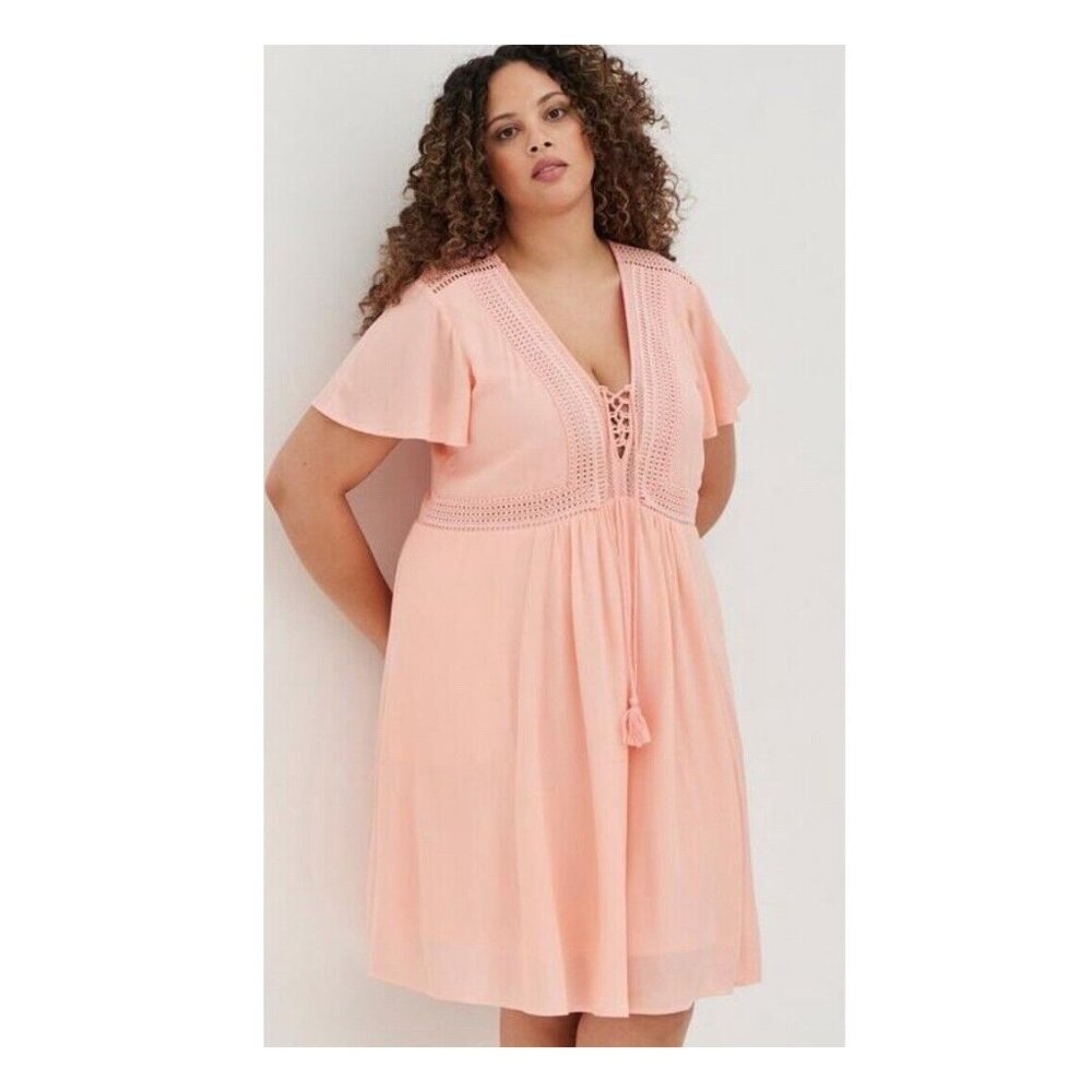 NWT Torrid Peach Dress Women Size 3X Lace Up Front